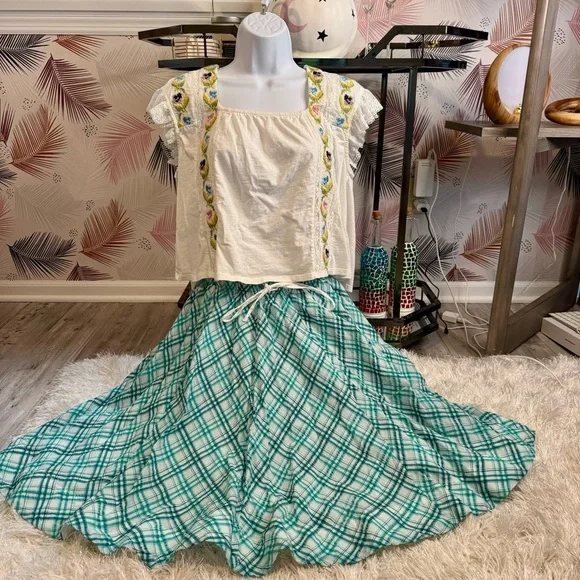 By Anthropologie Crop Swing Top & Maeve Drawstring A-Line Cotton Midi Skirt - Picture 2 of 5